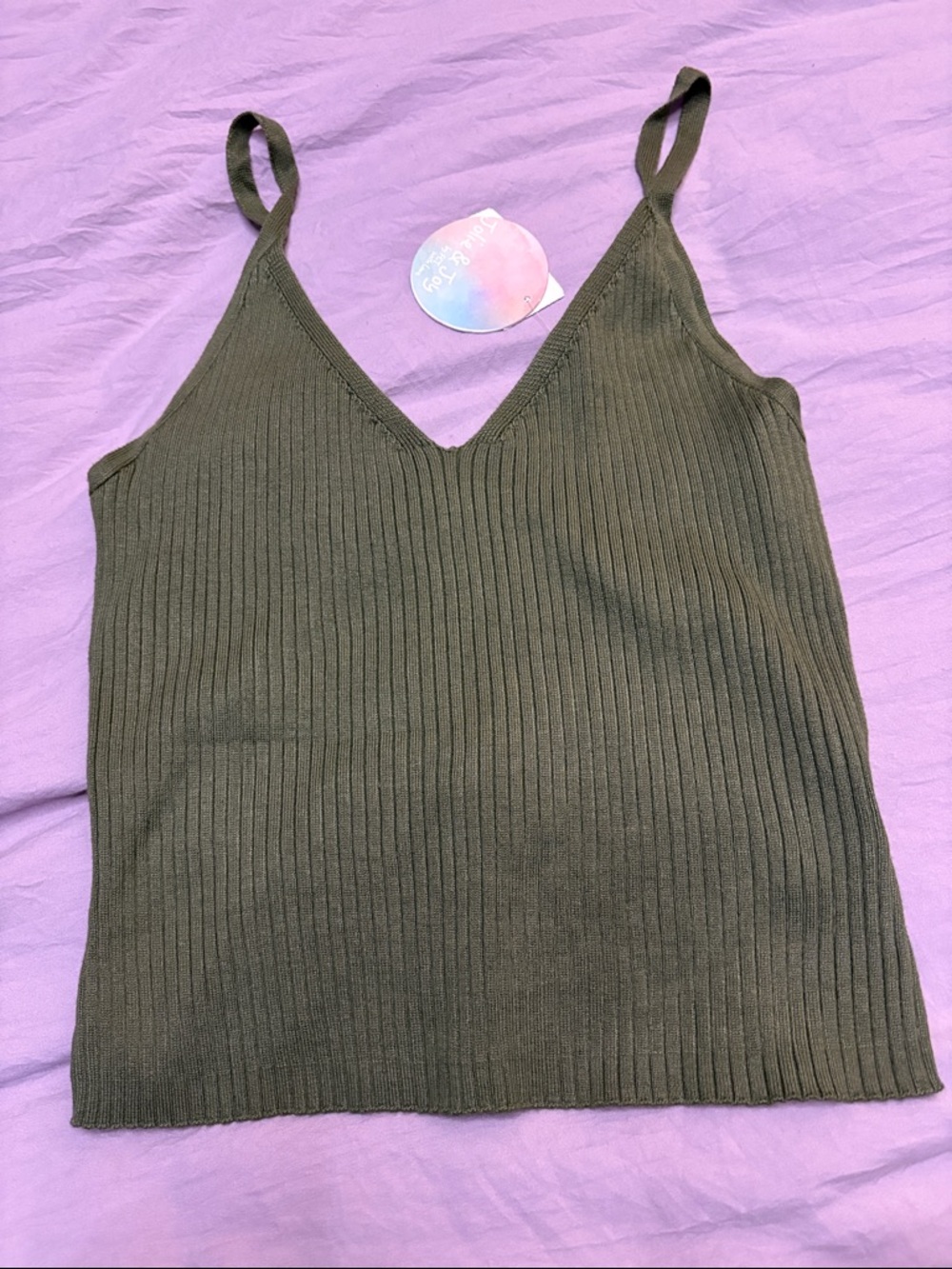 Ribbed V-Neck Cami Tank - Olive